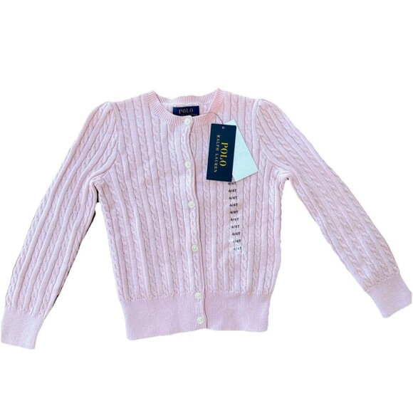 Polo Ralph Lauren Girls Cable Knit Cotton Cardigan Sweater Pink 4T NWT - Picture 3 of 10